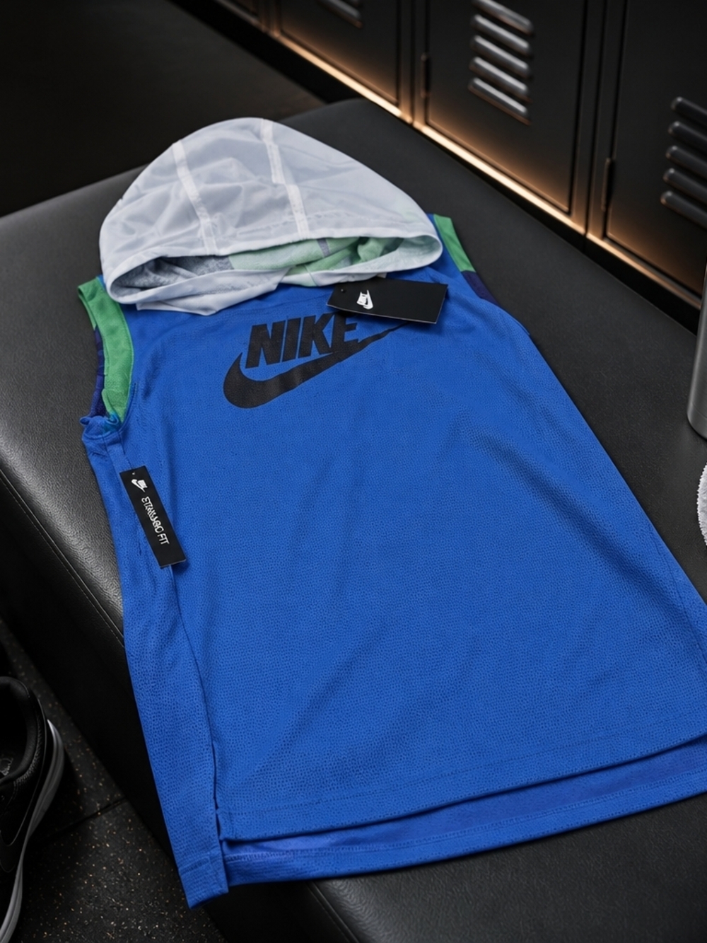 Nike Blue Sleeveless Hoodie Tank with Green Accents